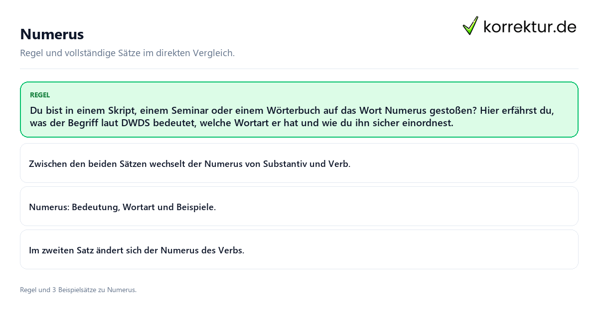 Konkrete Regel und vollständige Beispielsätze zu Numerus
