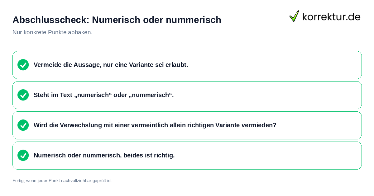 Konkreter Abschlusscheck zu Numerisch oder nummerisch