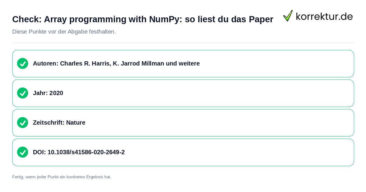 Check: Array programming with NumPy: so liest du das Paper Array programming with NumPy: so liest du das Paper: Prüfliste mit vier Punkten