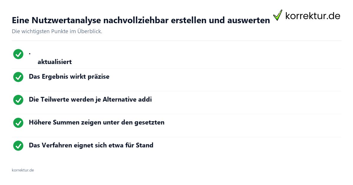 Eine Nutzwertanalyse nachvollziehbar erstellen und auswerten Eine Nutzwertanalyse nachvollziehbar erstellen und auswerten: Überblick