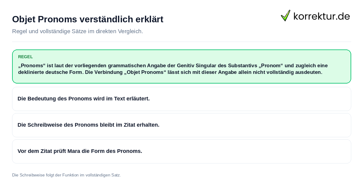Objet Pronoms verständlich erklärt Konkrete Regel und vollständige Beispielsätze zu Objet Pronoms verständlich erklärt