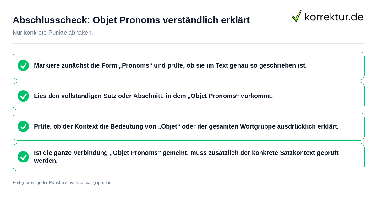 Abschlusscheck: Objet Pronoms verständlich erklärt Konkreter Abschlusscheck zu Objet Pronoms verständlich erklärt