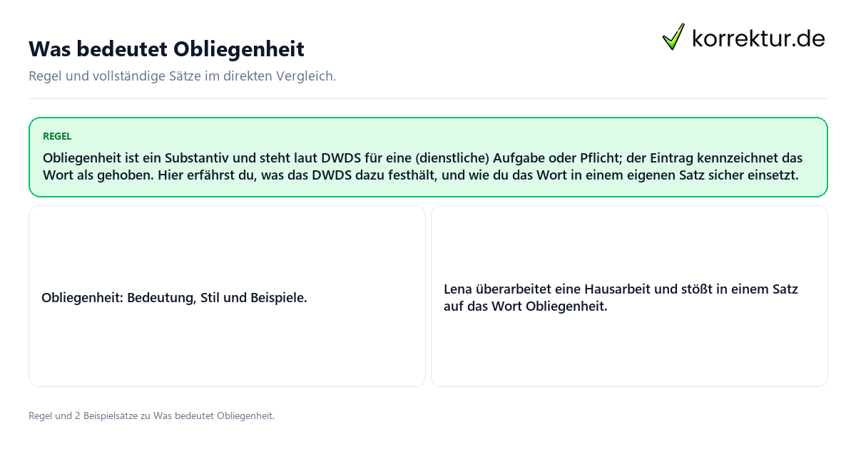 Konkrete Regel und vollständige Beispielsätze zu Was bedeutet Obliegenheit