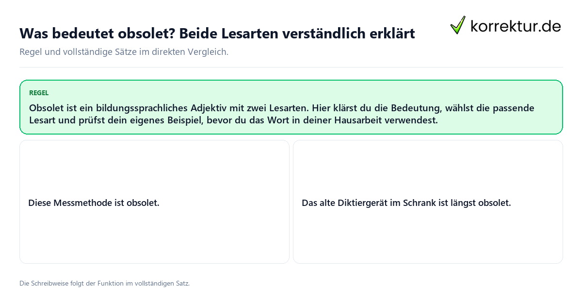 Was bedeutet obsolet? Beide Lesarten verständlich erklärt Konkrete Regel und vollständige Beispielsätze zu Was bedeutet obsolet?