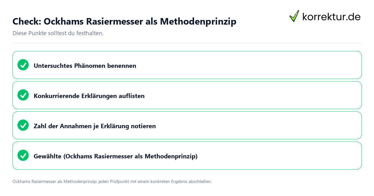 Ockhams Rasiermesser als Methodenprinzip mit einer themenspezifischen Checkliste