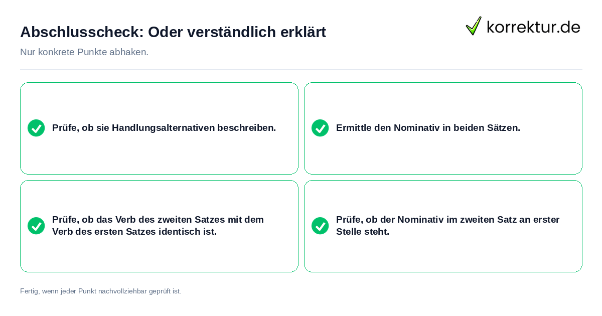 Konkreter Abschlusscheck zu Oder verständlich erklärt