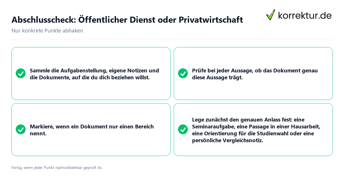 Abschlusscheck: Öffentlicher Dienst oder Privatwirtschaft Konkreter Abschlusscheck zu Öffentlicher Dienst oder Privatwirtschaft