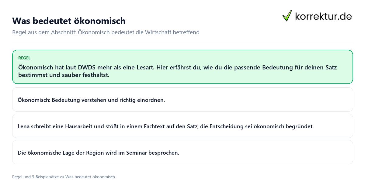 Konkrete Regel und vollständige Beispielsätze zu Was bedeutet ökonomisch