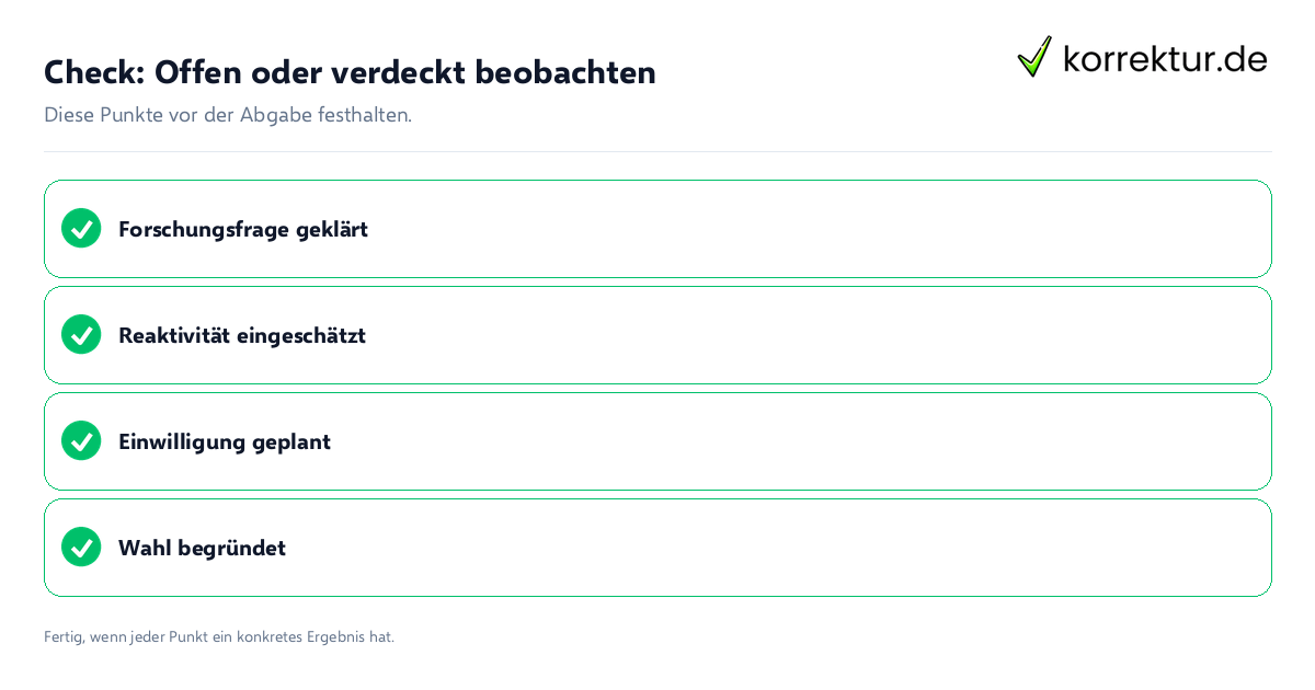 Check: Offen oder verdeckt beobachten Offen oder verdeckt beobachten: Prüfliste mit vier Punkten
