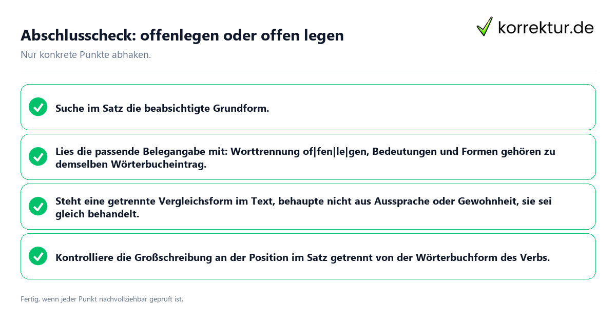 Konkreter Abschlusscheck zu offenlegen oder offen legen
