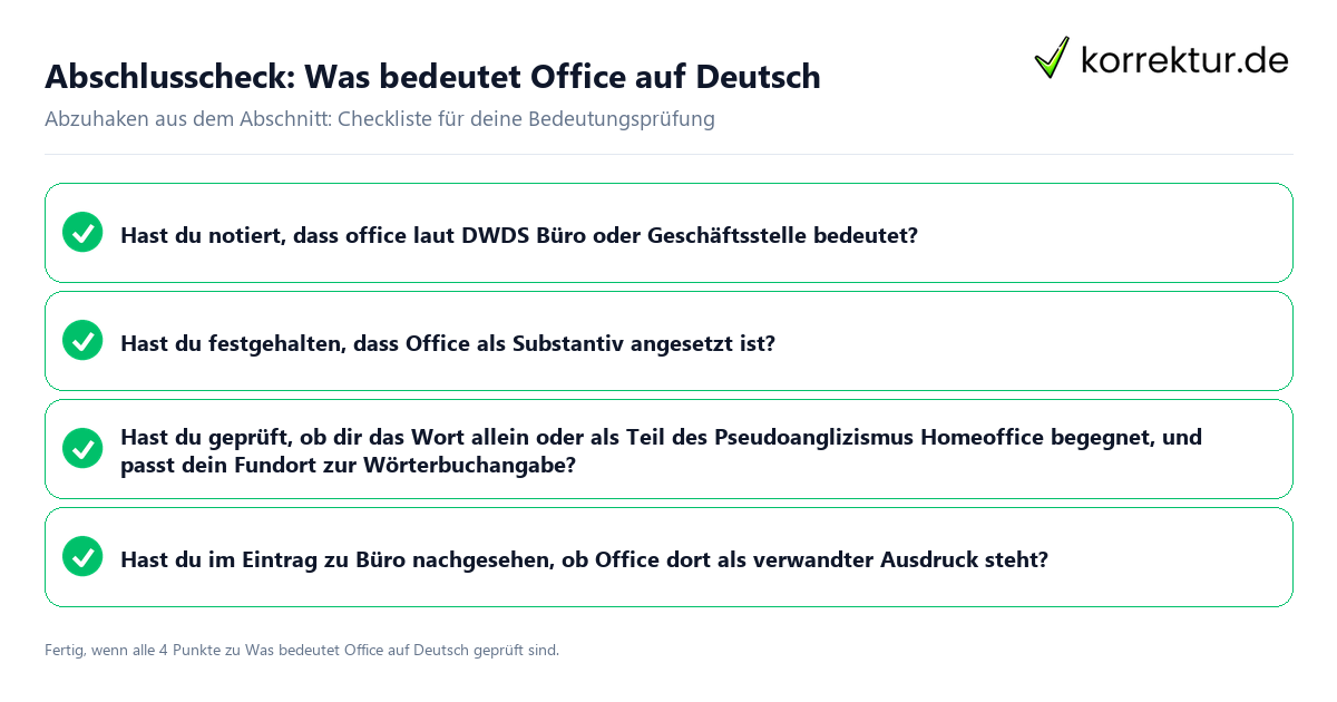 Konkreter Abschlusscheck zu Was bedeutet Office auf Deutsch