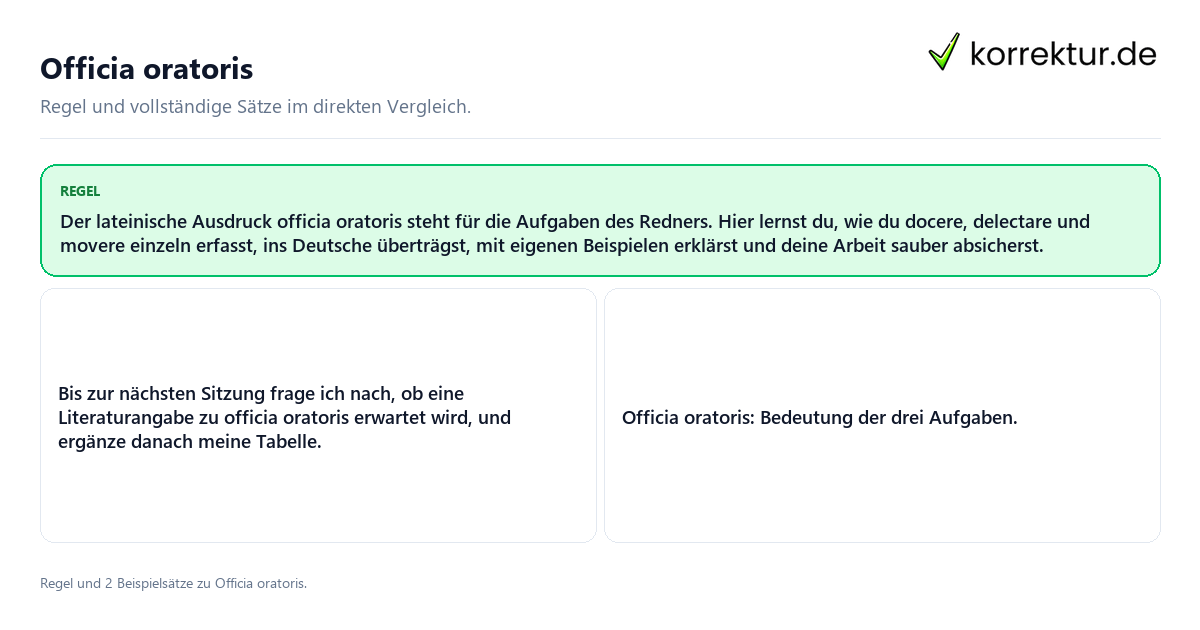 Konkrete Regel und vollständige Beispielsätze zu Officia oratoris