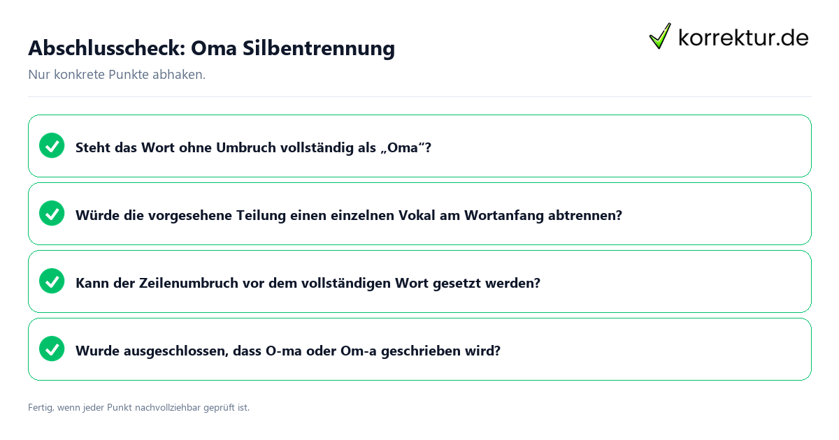 Konkreter Abschlusscheck zu Oma Silbentrennung