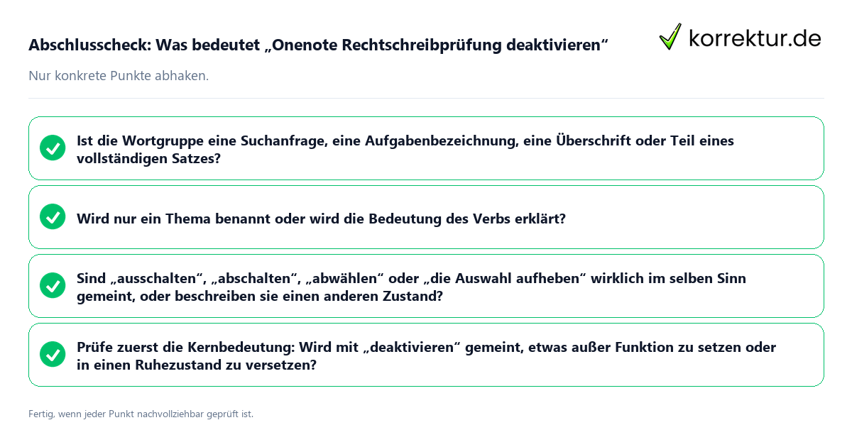 Konkreter Abschlusscheck zu Was bedeutet „Onenote Rechtschreibprüfung deaktivieren“
