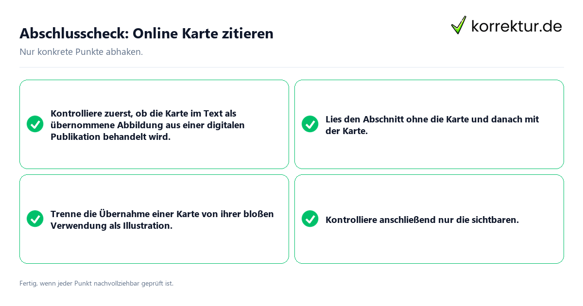 Konkreter Abschlusscheck zu Online Karte zitieren