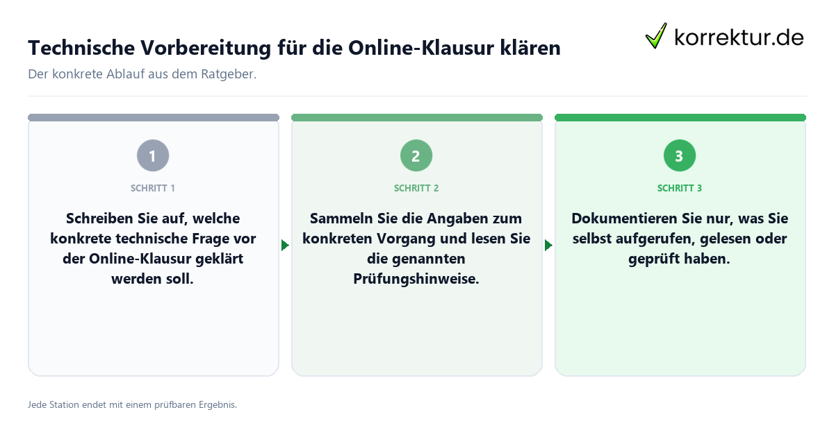 Konkrete Schritte zu Technische Vorbereitung für die Online-Klausur klären