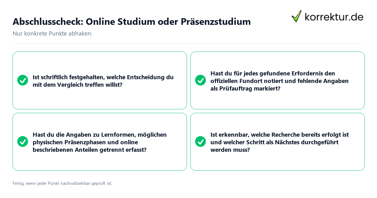 Abschlusscheck: Online Studium oder Präsenzstudium Konkreter Abschlusscheck zu Online Studium oder Präsenzstudium