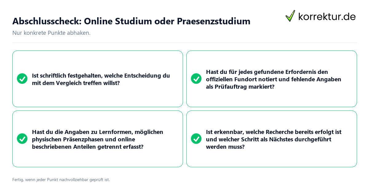 Konkreter Abschlusscheck zu Online Studium oder Praesenzstudium