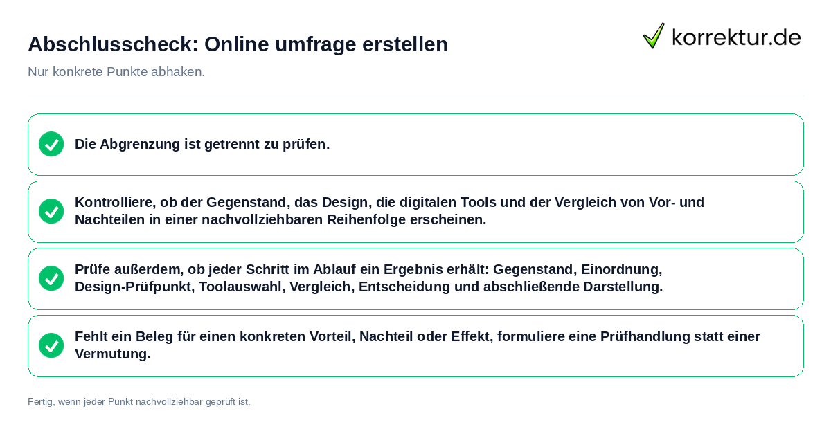 Abschlusscheck: Online umfrage erstellen Konkreter Abschlusscheck zu Online umfrage erstellen