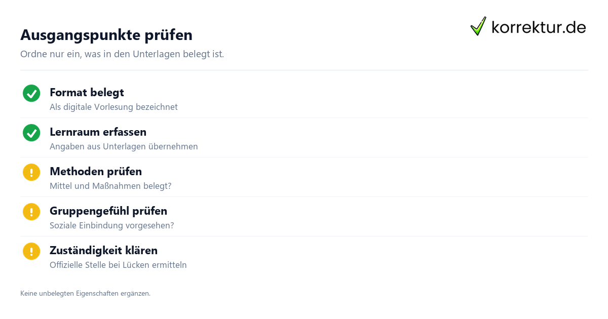 Ausgangspunkte prüfen Eine Online-Vorlesung sinnvoll organisieren: Ausgangspunkte prüfen