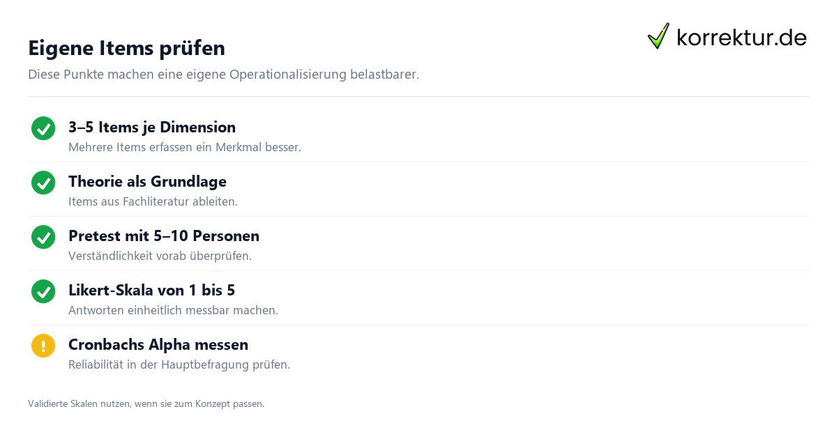 Eigene Items prüfen Operationalisierung in der Forschung erklärt: Eigene Items prüfen