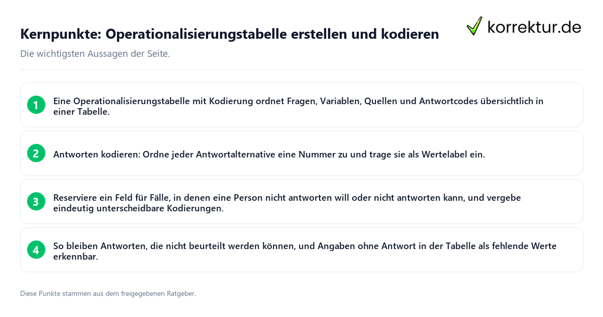Konkrete Kernpunkte zu Operationalisierungstabelle erstellen und kodieren