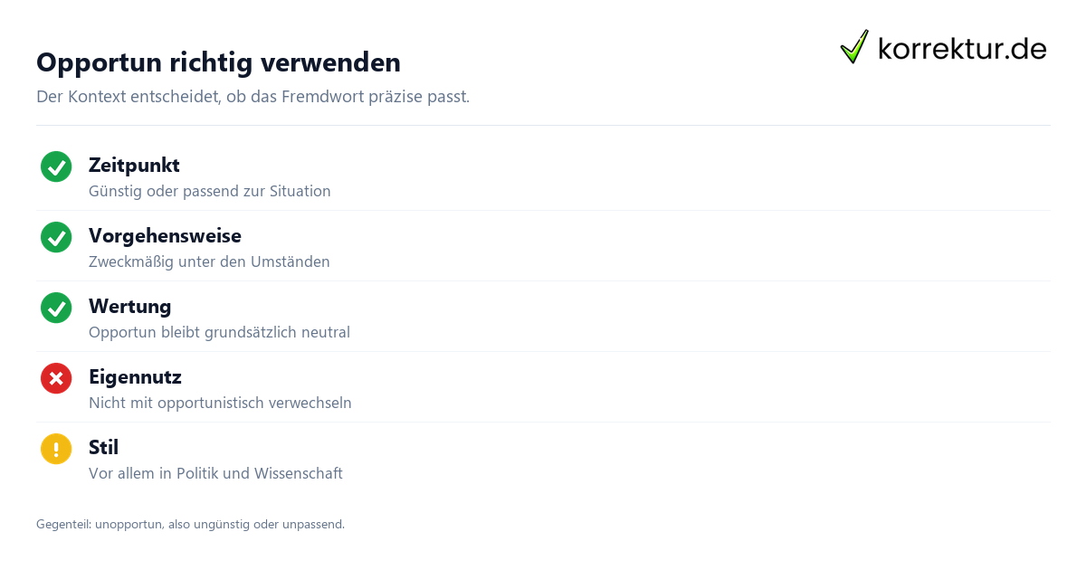 Opportun richtig verwenden Opportun Bedeutung richtig verwenden