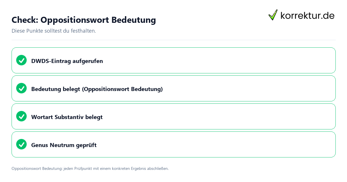 Oppositionswort Bedeutung mit einer themenspezifischen Checkliste