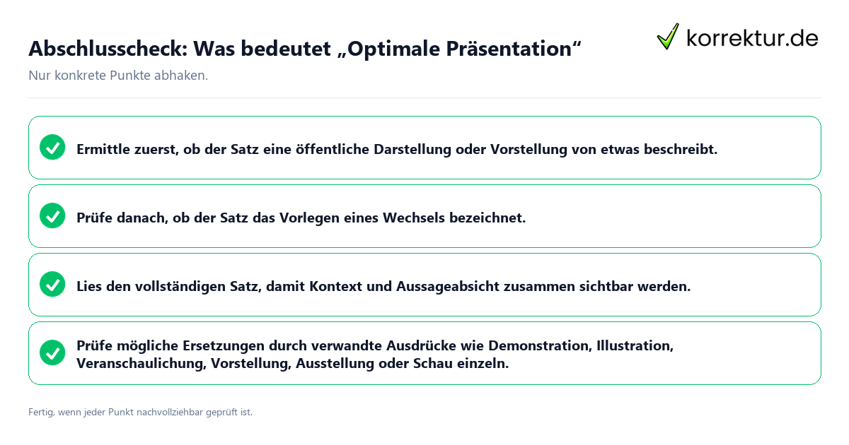 Abschlusscheck: Was bedeutet „Optimale Präsentation“ Konkreter Abschlusscheck zu Was bedeutet „Optimale Präsentation“