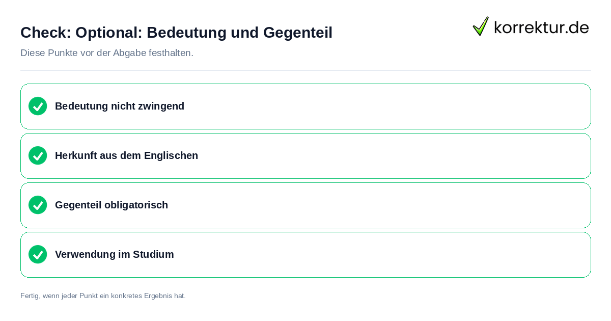 Check: Optional: Bedeutung und Gegenteil Optional: Bedeutung und Gegenteil: Prüfliste mit vier Punkten
