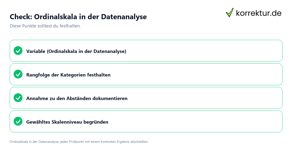 Ordinalskala in der Datenanalyse mit einer themenspezifischen Checkliste