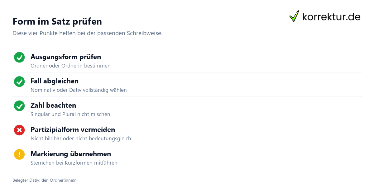 Form im Satz prüfen Ordner richtig gendern: Satzkontext prüfen