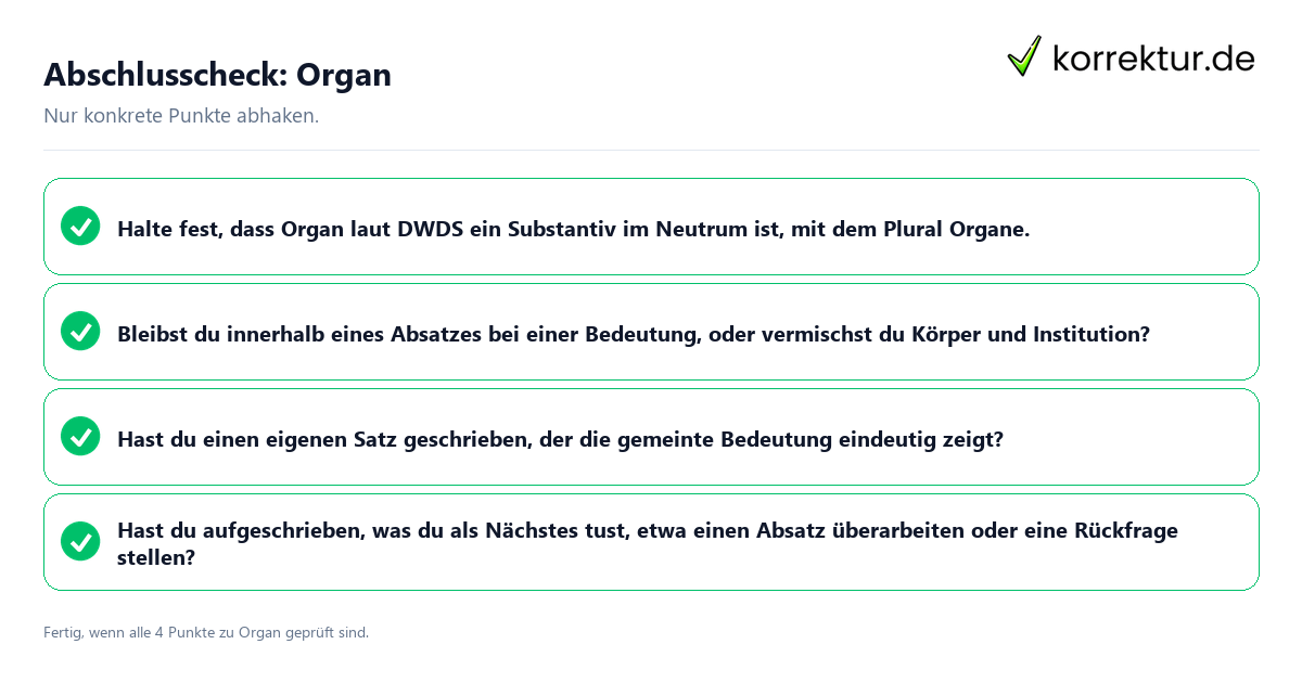 Konkreter Abschlusscheck zu Organ