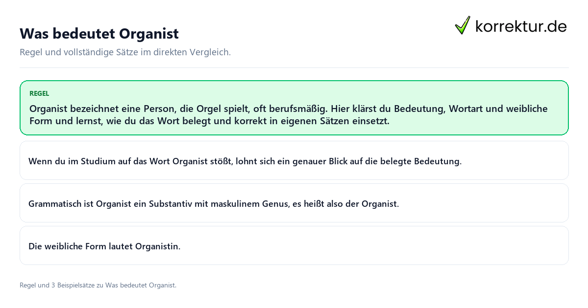 Was bedeutet Organist Konkrete Regel und vollständige Beispielsätze zu Was bedeutet Organist