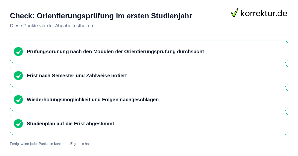 Check: Orientierungsprüfung im ersten Studienjahr Orientierungsprüfung im ersten Studienjahr: Prüfliste mit vier Punkten