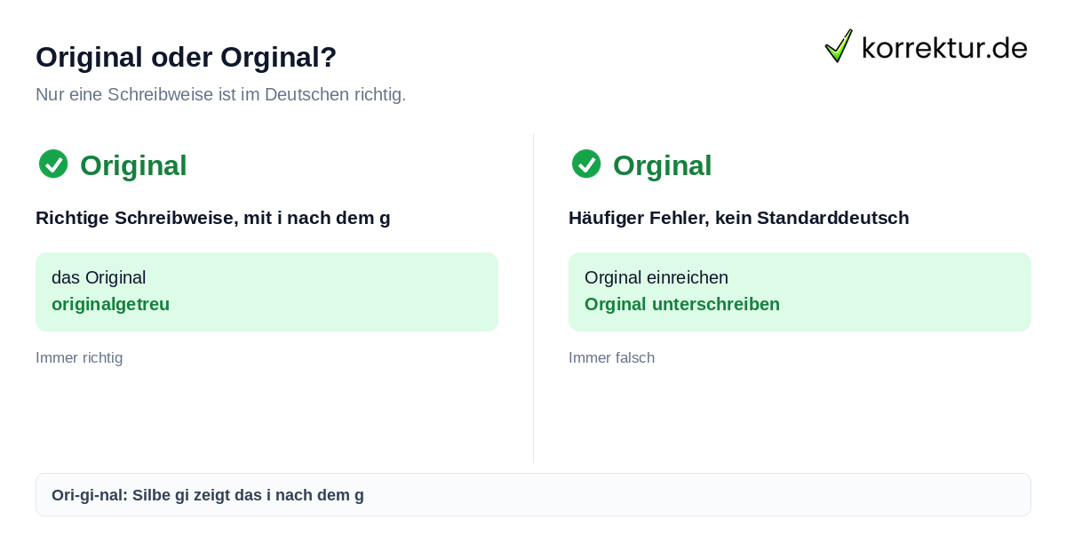 Original oder Orginal richtig schreiben: Original ist korrekt