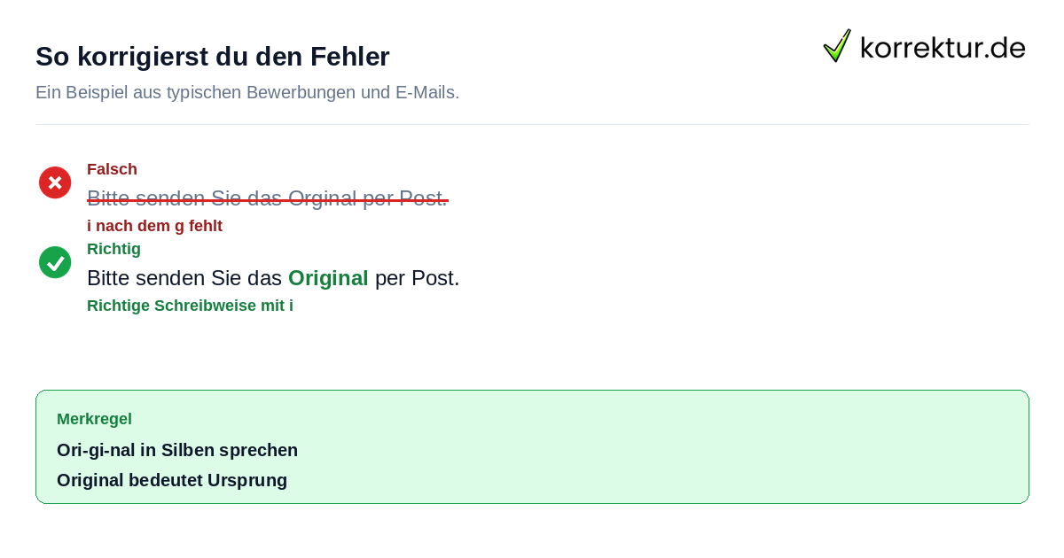 Original oder Orginal Beispielsatz korrigiert