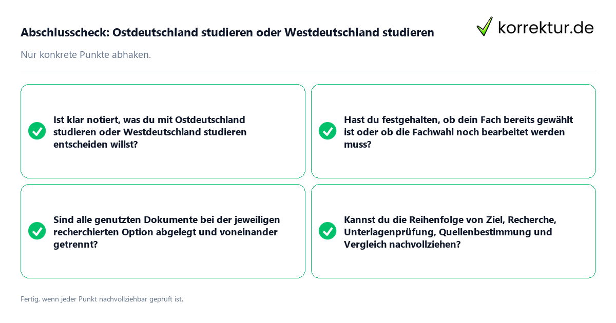 Konkreter Abschlusscheck zu Ostdeutschland studieren oder Westdeutschland studieren