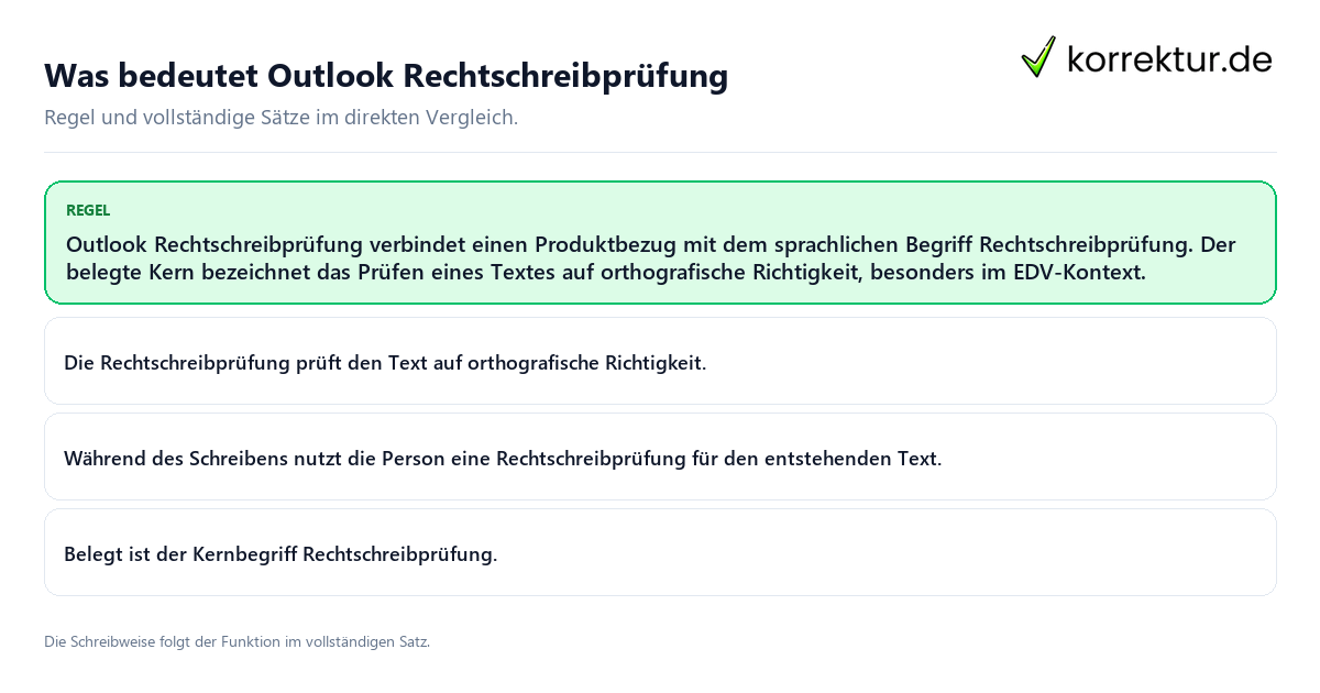 Konkrete Regel und vollständige Beispielsätze zu Was bedeutet Outlook Rechtschreibprüfung