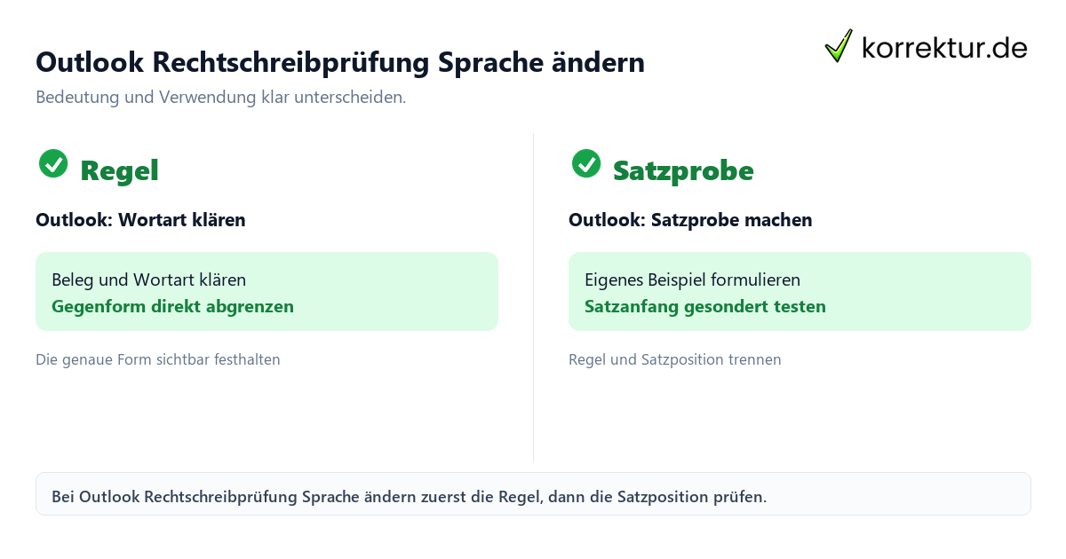 Outlook Rechtschreibprüfung Sprache ändern: Bedeutung und Verwendung mit Bedeutung und passender Verwendung im Vergleich