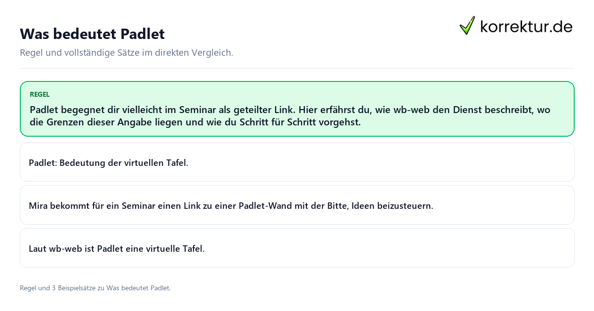 Konkrete Regel und vollständige Beispielsätze zu Was bedeutet Padlet