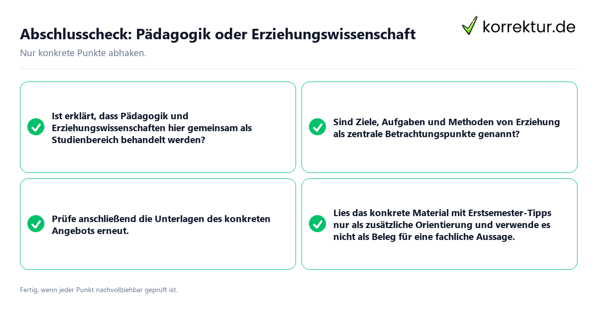 Konkreter Abschlusscheck zu Pädagogik oder Erziehungswissenschaft