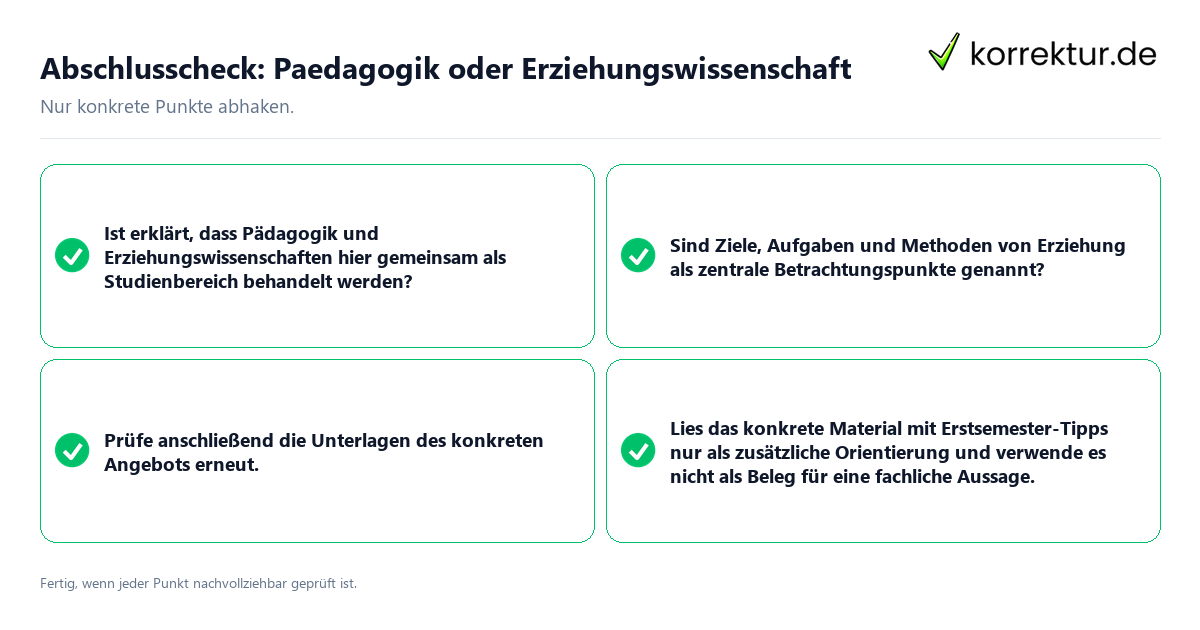 Abschlusscheck: Paedagogik oder Erziehungswissenschaft Konkreter Abschlusscheck zu Paedagogik oder Erziehungswissenschaft
