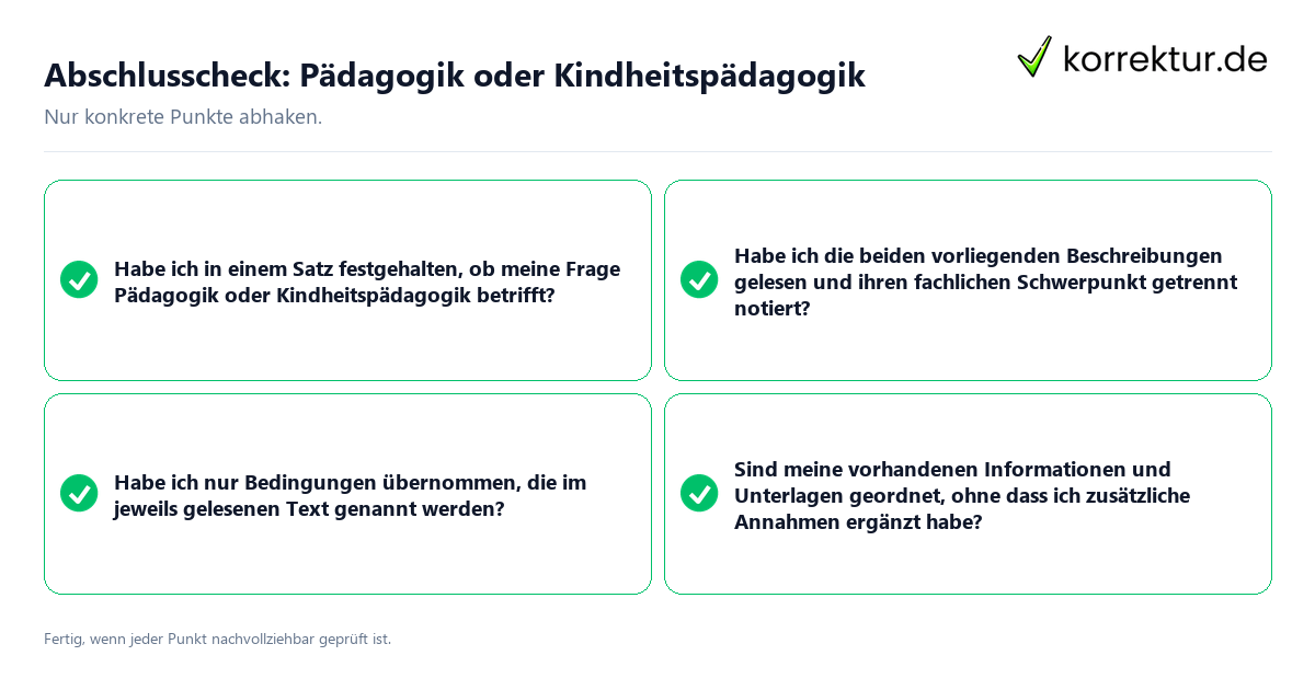 Konkreter Abschlusscheck zu Pädagogik oder Kindheitspädagogik