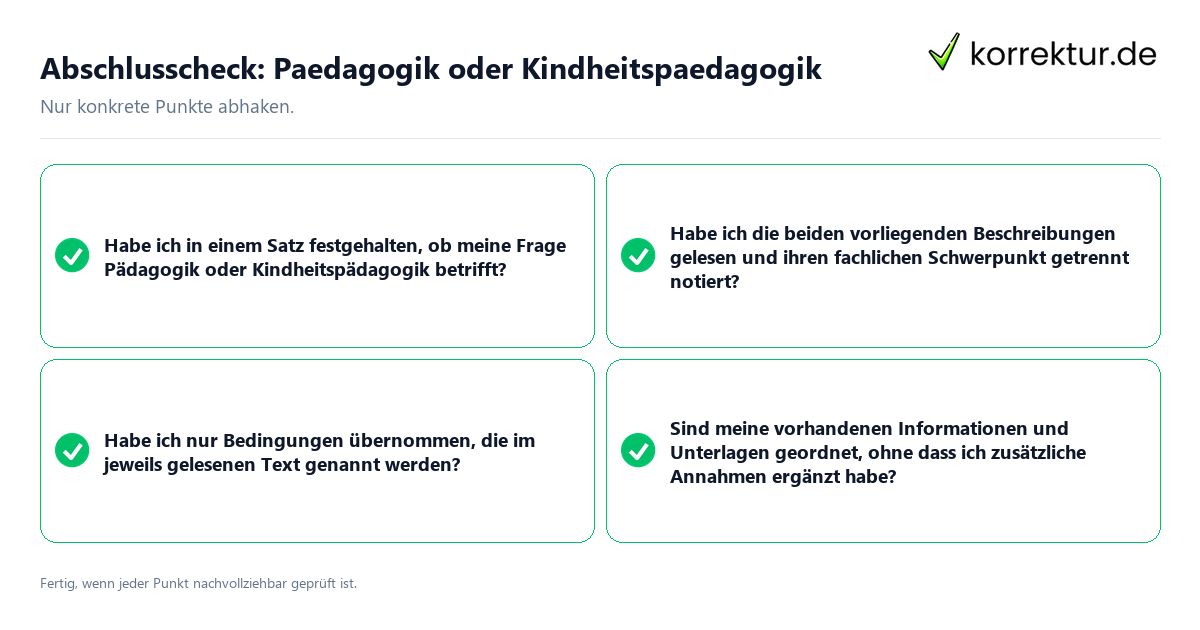 Konkreter Abschlusscheck zu Paedagogik oder Kindheitspaedagogik