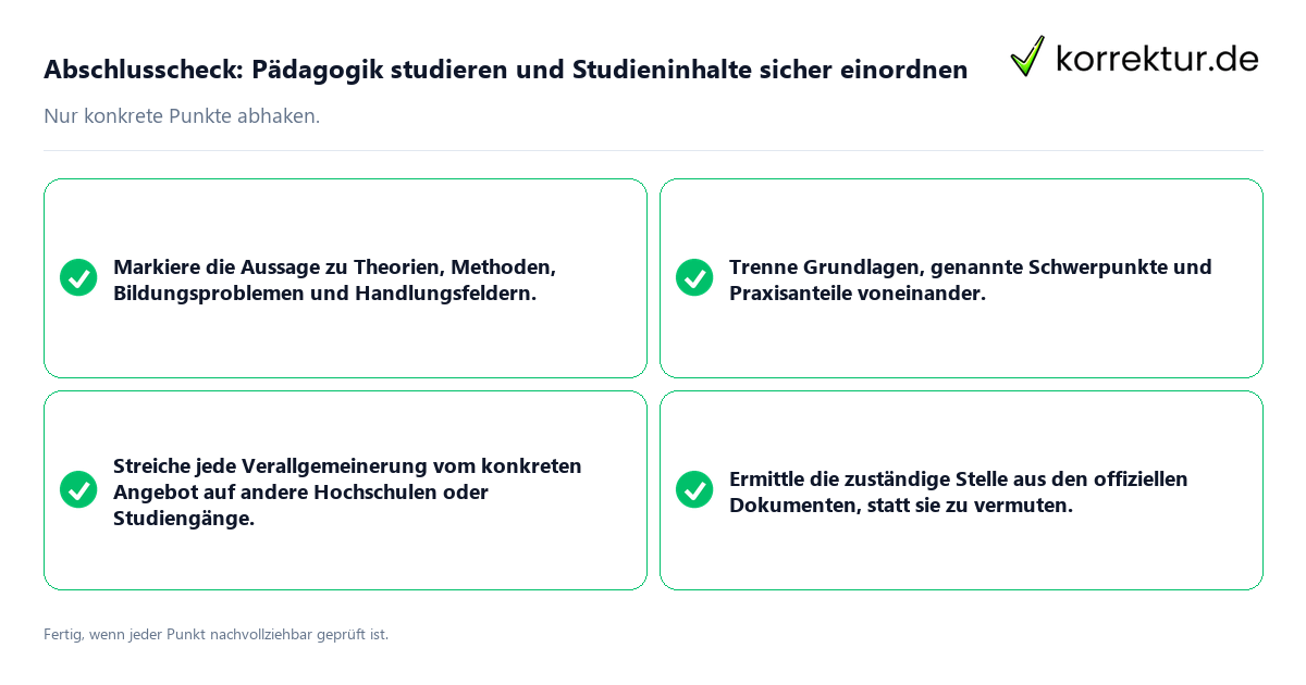 Abschlusscheck: Pädagogik studieren und Studieninhalte sicher einordnen Konkreter Abschlusscheck zu Pädagogik studieren und Studieninhalte sicher einordnen