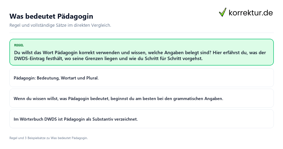 Was bedeutet Pädagogin Konkrete Regel und vollständige Beispielsätze zu Was bedeutet Pädagogin