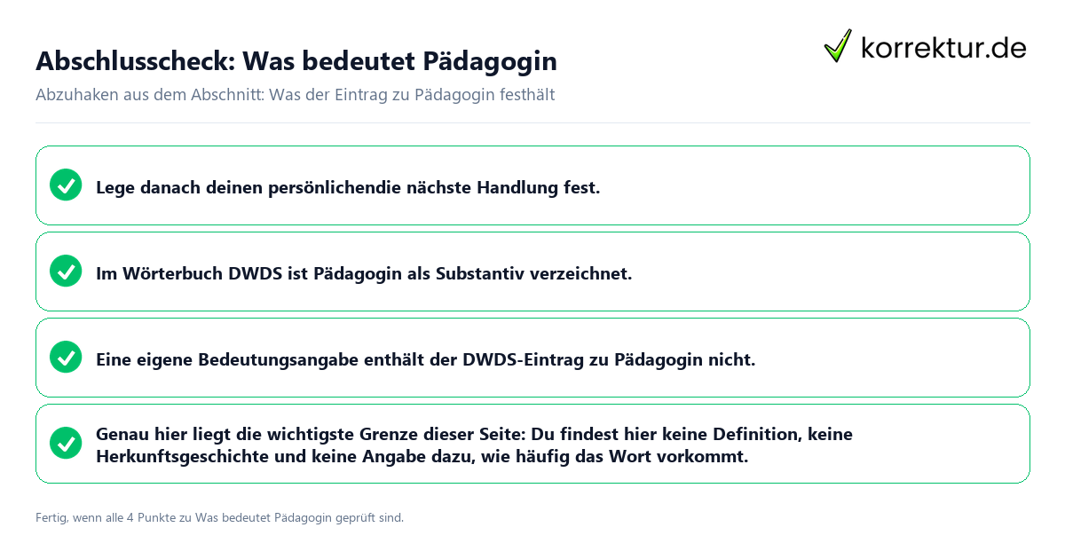 Abschlusscheck: Was bedeutet Pädagogin Konkreter Abschlusscheck zu Was bedeutet Pädagogin
