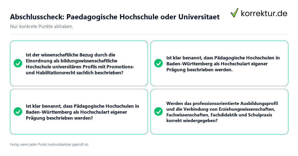Konkreter Abschlusscheck zu Paedagogische Hochschule oder Universität