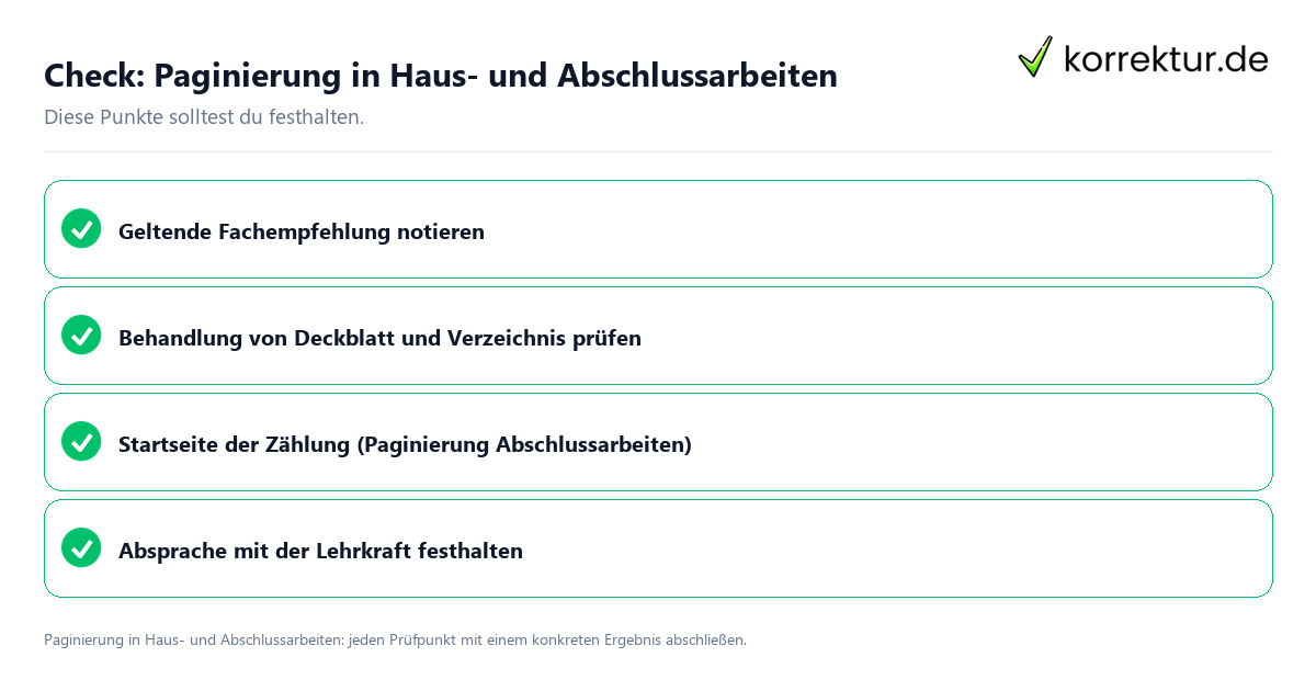 Paginierung in Haus- und Abschlussarbeiten mit einer themenspezifischen Checkliste